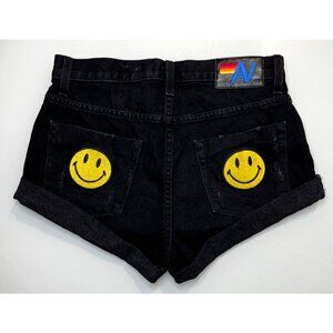 Aviator Nation High Rise Rocker Cowgirl Keep Smiling Smiley Jean Shorts Black 26